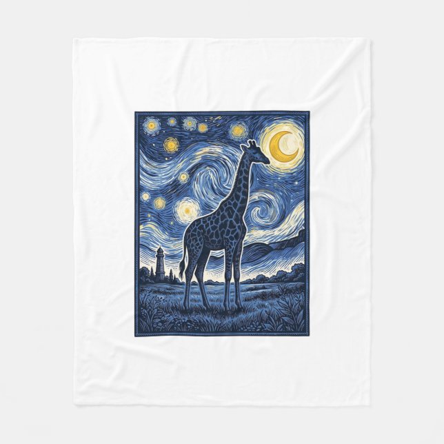 Couverture Polaire Girafe Nuit Étoilée Vintage (Devant)