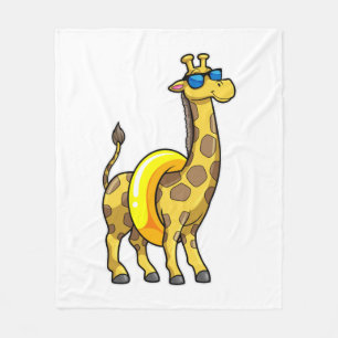 Couverture Polaire Girafe sur la plage avec anneau de natation et lun