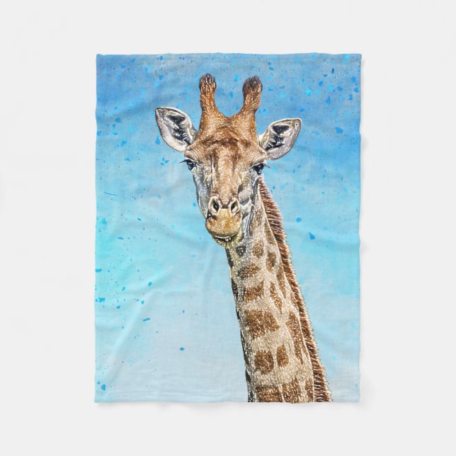 Couverture Polaire Giraffe curieuse avec Ciel de Confetti Bleu (Devant)