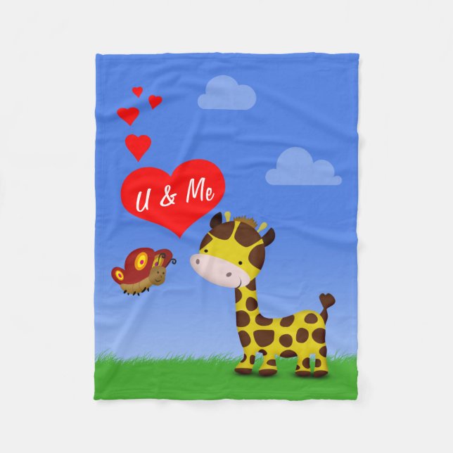 Couverture Polaire Giraffe et papillon en amour (Devant)