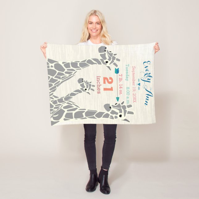 Couverture Polaire Giraffe Family Baby Girl Statistiques Birth Record (En situation)
