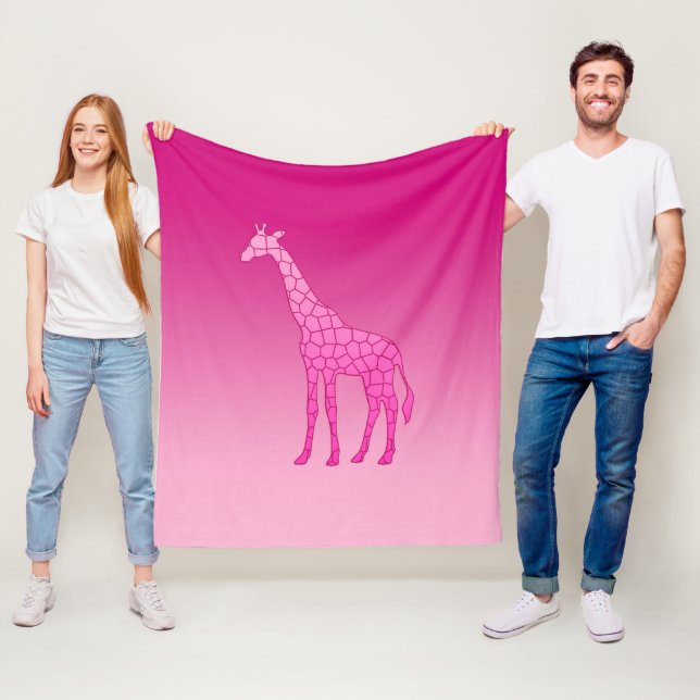 Couverture Polaire Giraffe géométrique moderne, Fuchsia et rose clair (En situation)
