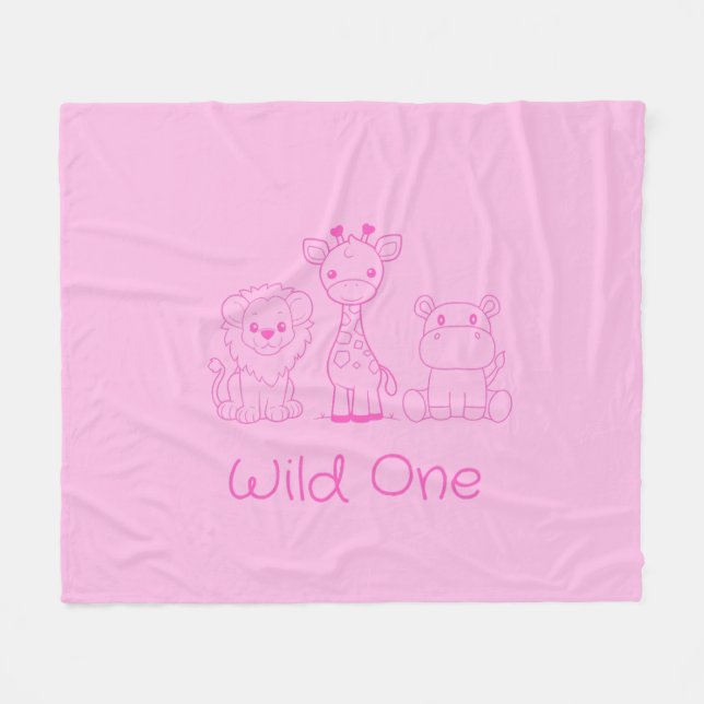 Couverture Polaire Giraffe, Lion, Hippo Pink (Devant (Horizontal))