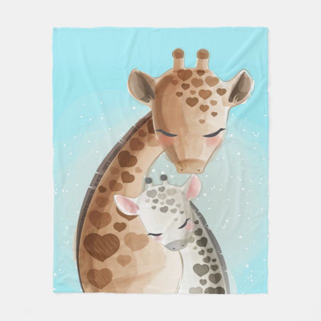 Couverture Polaire Giraffe Maman Et Bébé | Cadeau pour bébé (Devant)