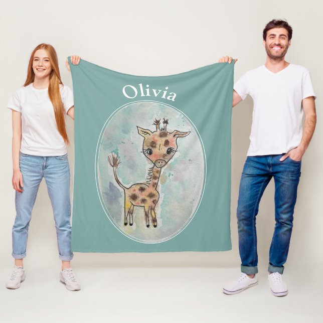 Couverture Polaire Giraffe Nom Customisé (En situation)