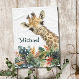 Couverture Polaire Giraffe personnalisée Cute Watercolor Nursery Baby