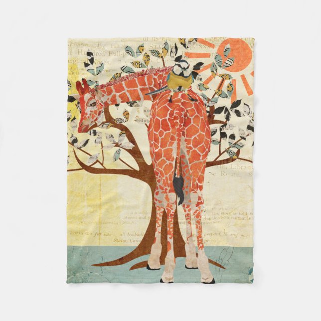 Couverture Polaire Giraffe & Petit Oiseau Jour ensoleillé Blanche pol (Devant)
