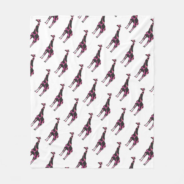 Couverture Polaire Giraffe Rose chaud et Silhouette noire (Devant)
