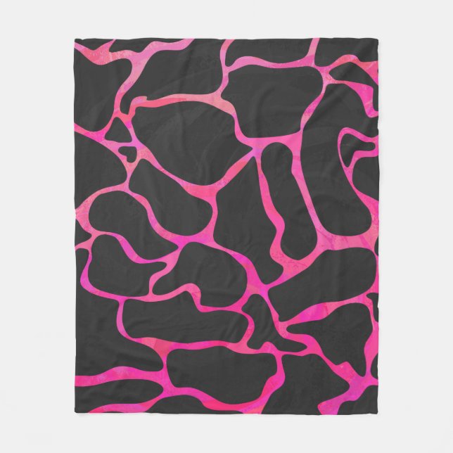 Couverture Polaire Giraffe rose chaude et noire (Devant)