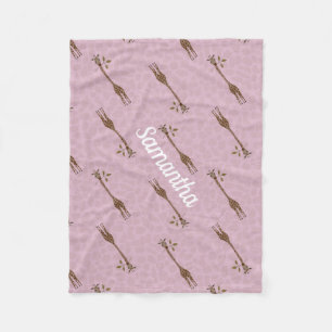 Couverture Polaire Giraffe Safari Nom personnalisé Pink Baby Girl