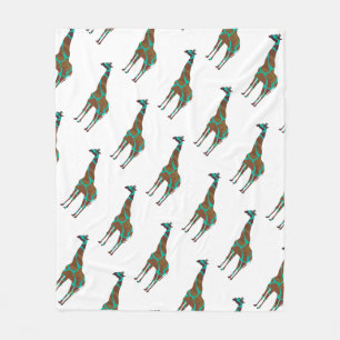 Couverture Polaire Giraffe Silhouette Brown et Turquoise