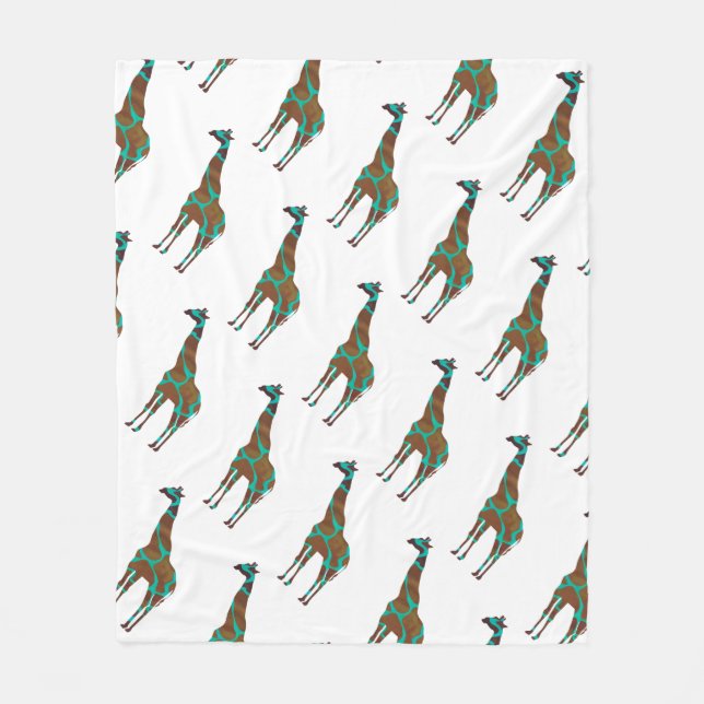 Couverture Polaire Giraffe Silhouette Brown et Turquoise (Devant)