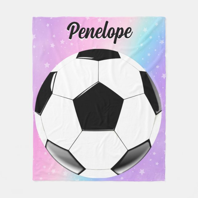 Couverture Polaire Girl Soccer Ball Pastel Stars Nom personnalisé (Devant)