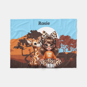 Couverture Polaire Girls Giraffe Nom personnalisé