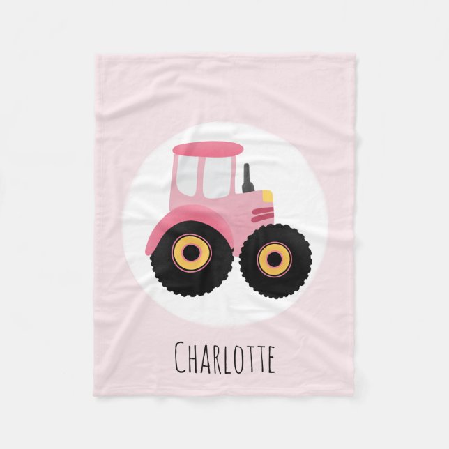 Couverture Polaire Girls Jote Pink Farm Tracteur & Nom Enfants (Devant)