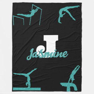 Couverture Polaire Girly Gymnastique Turquoise Monogramme Personnalis
