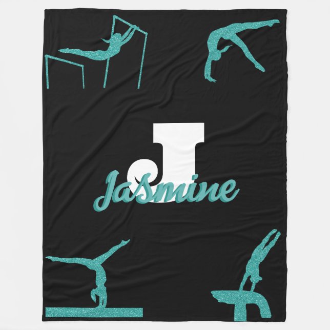 Couverture Polaire Girly Gymnastique Turquoise Monogramme Personnalis (Devant)
