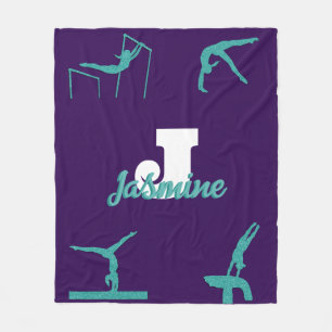 Couverture Polaire Girly Gymnastique Turquoise Monogramme Personnalis