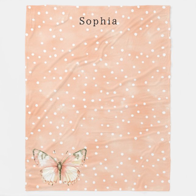 Couverture Polaire Girly Peach White Dots Butterfly   (Devant)