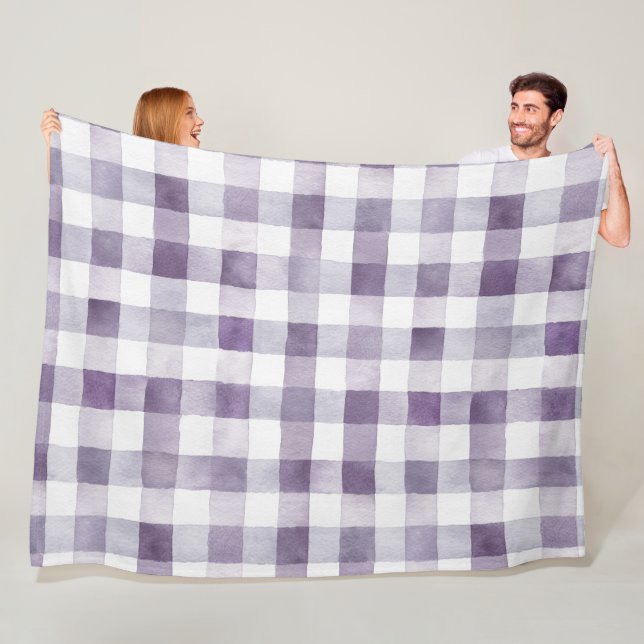 Couverture Polaire Girly Purple White Plaid Stripes (En situation)