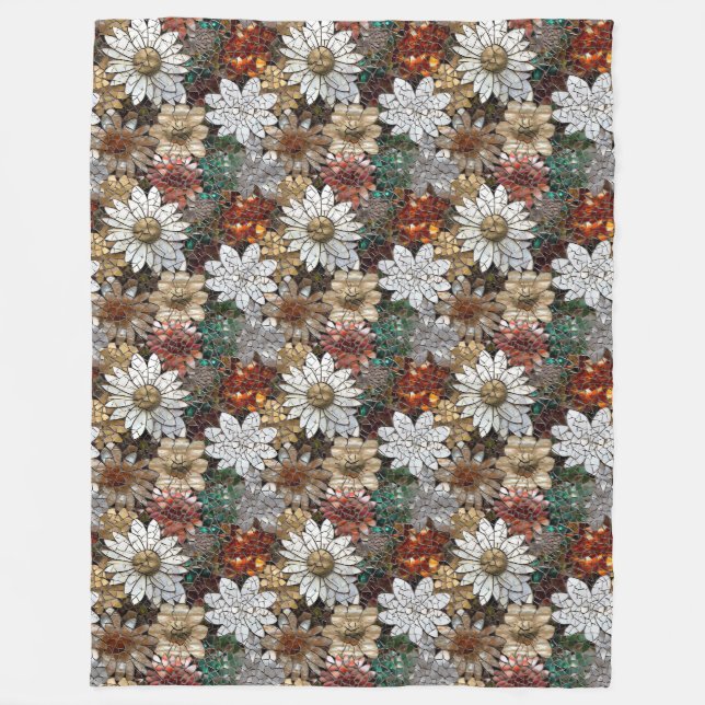 Couverture Polaire Glam Champagne Or Rouge Fleurs blanches (Devant)