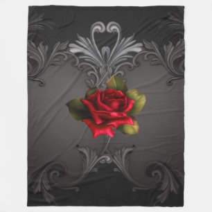 Couverture Polaire Glamour gothique Rose rouge Noir Ornemental Glam