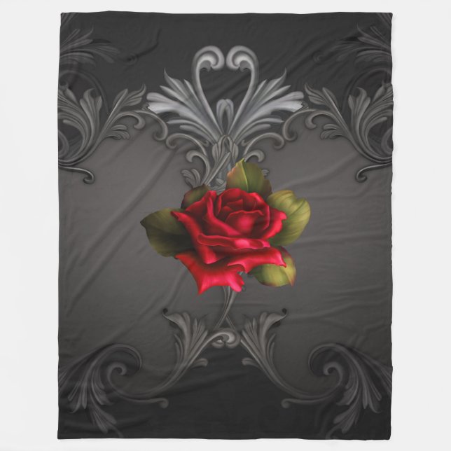 Couverture Polaire Glamour gothique Rose rouge Noir Ornemental Glam (Devant)