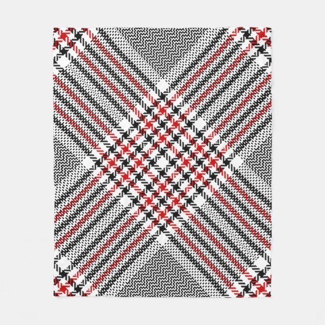 Couverture Polaire Glen plaid motif. Noir, rouge, blanc goudron trans (Devant)