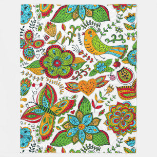 Couverture Polaire Glitterie colorée Fleurs rétro Papillons & Oiseau