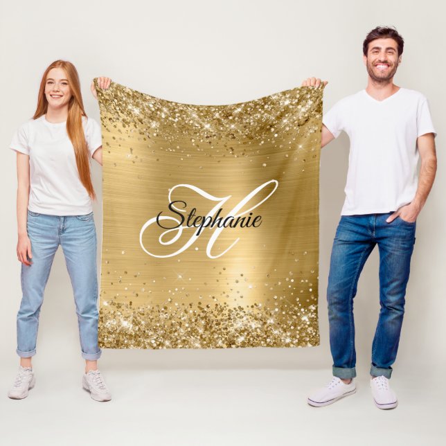 Couverture Polaire Glitterie or huile Fancy Monogramme (En situation)