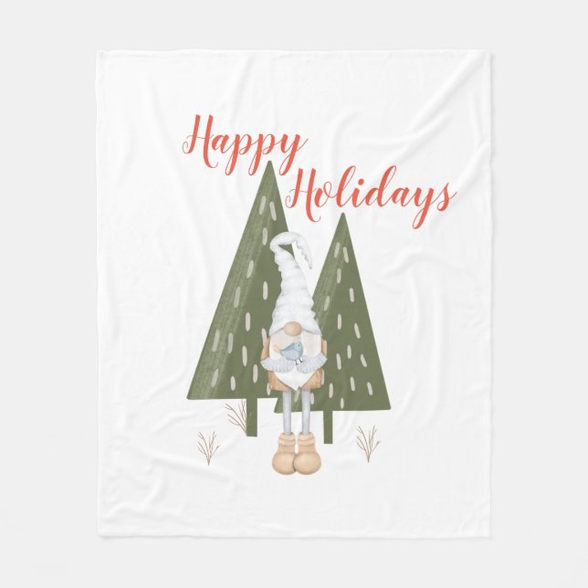 Couverture Polaire Gnome de la forêt Joyeuses Fêtes (Devant)