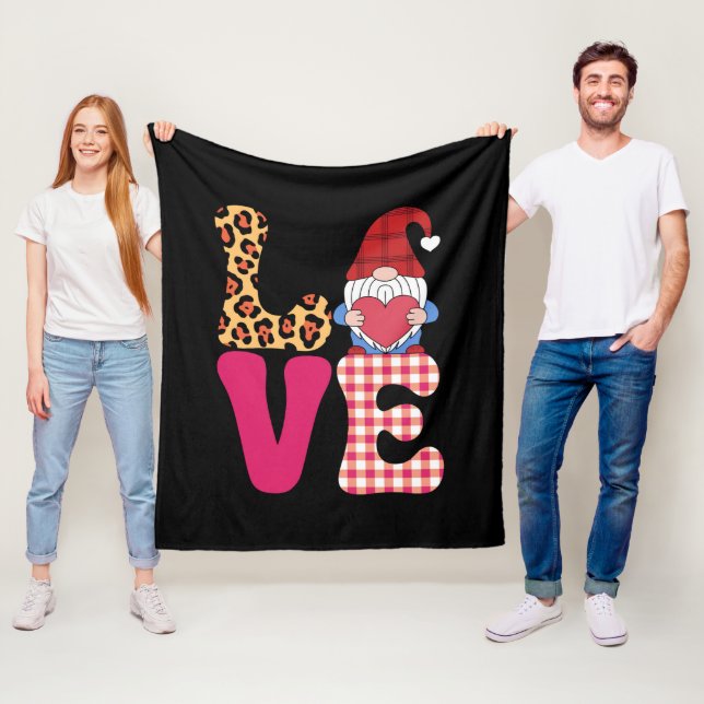Couverture Polaire Gnome de l'amour Saint-Valentin Rouge Carreaux Buf (En situation)