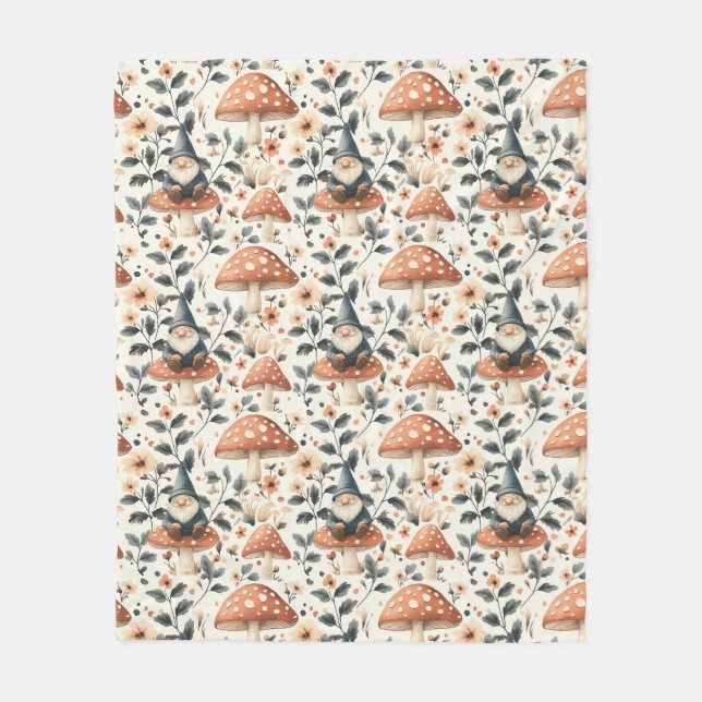 Couverture Polaire Gnome Fantaisiste et Forêt Enchantée de Champignon (Devant)