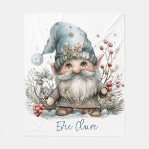 Couverture Polaire Gnome scandinave en Aquarelle Bleue Bébé