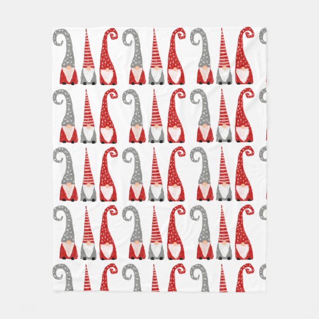 Couverture Polaire Gnomes de Noël modernes Nains Motif gris rouge (Devant)