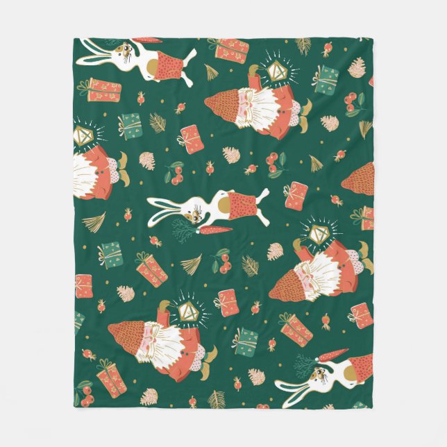 Couverture Polaire Gnomes de Noël, Motif de vacances de lapin. (Devant)