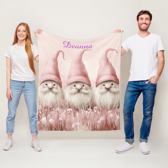 Couverture Polaire Gnomes d'hiver chapeaux roses fleurs blanches (En situation)