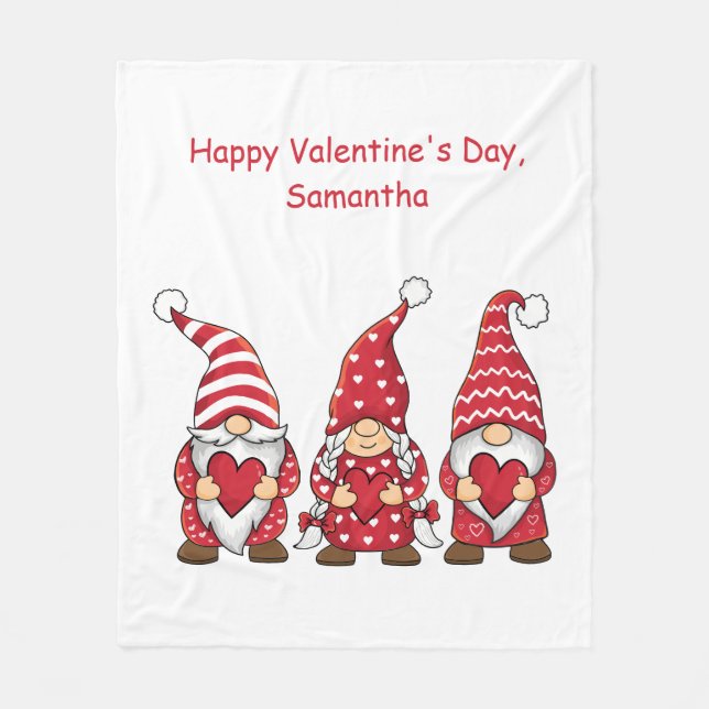 Couverture Polaire Gnomes rouges aux coeurs Saint Valentin personnali (Devant)