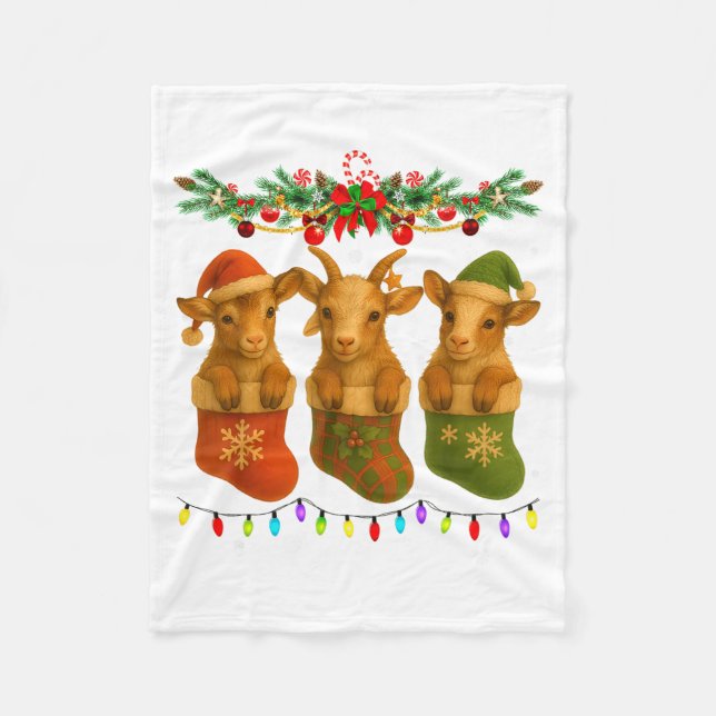 Couverture Polaire Goat In Christmas Socks Lights Goat Xmas  (Devant)