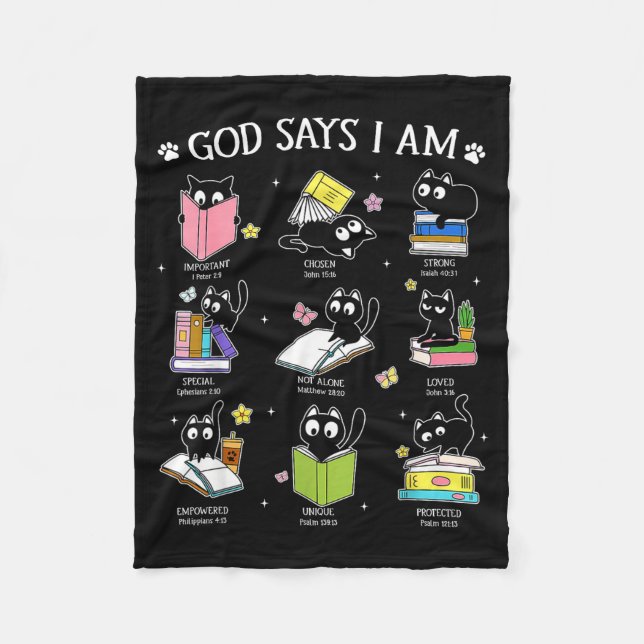 Couverture Polaire God Says I Am Cat Book Lover Christian Cute Jesus  (Devant)