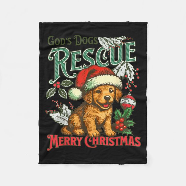 Couverture Polaire God's Dogs Rescue Christmas Santa Golden Retriever (Devant)