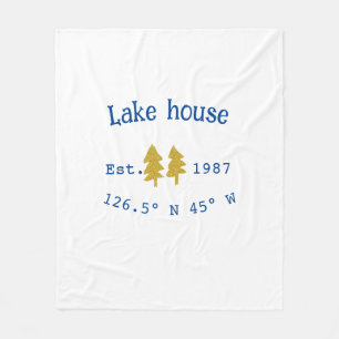 Couverture Polaire Gold arbre bleu maison lac ajouter la date de coor