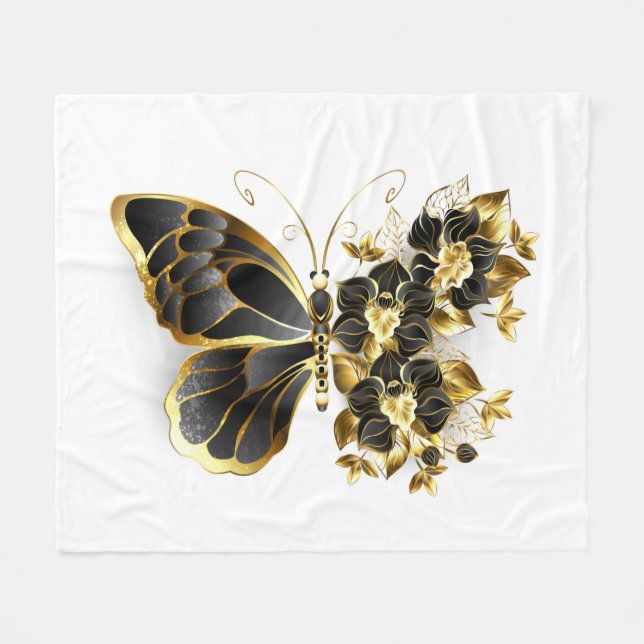 Couverture Polaire Gold flower Butterfly with Black Orchid (Devant (Horizontal))