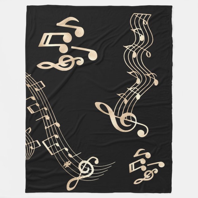 Couverture Polaire Gold Music Notes sur Black Medium (Devant)