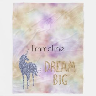Couverture Polaire Gold Parties scintillant Dream Big Unicorn Nom per