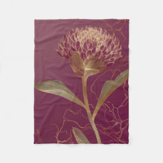 Couverture Polaire Gold Protea Flower Burgundy Botanical Linework