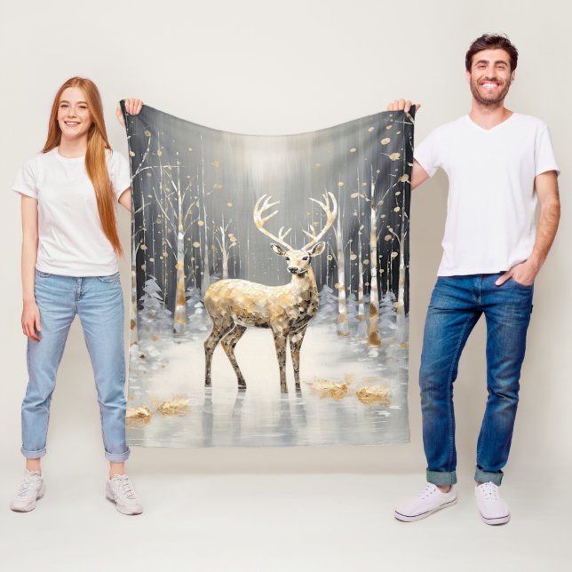 Couverture Polaire Gold Reindeer Holiday Fleece Blanket (En situation)