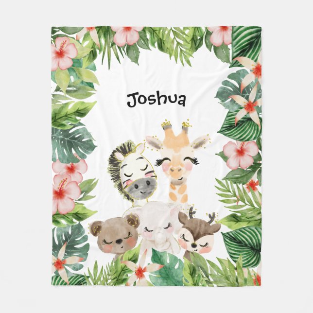 Couverture Polaire Gold Safari Friends | Aquarelle Florale (Devant)