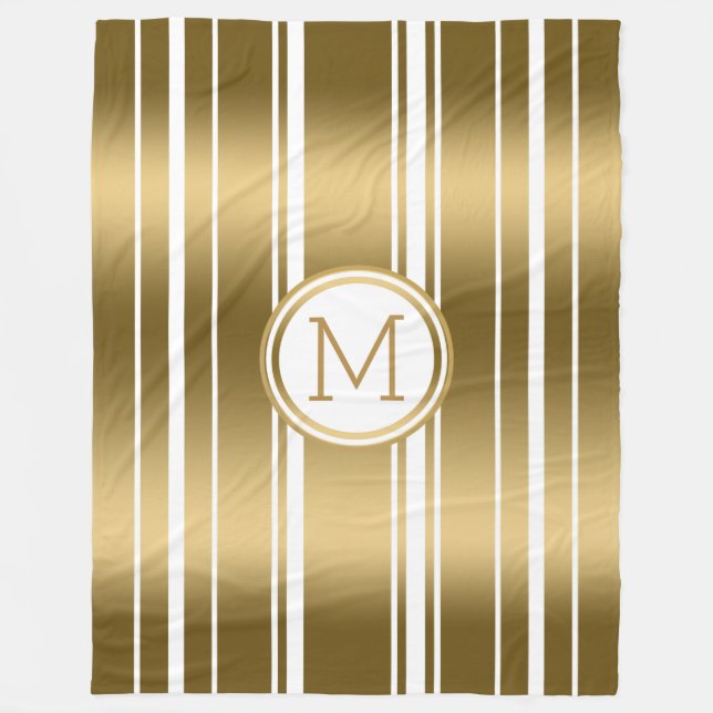 Couverture Polaire Gold Stripes Motif Personnalisé Blanc Arrière - pl (Devant)