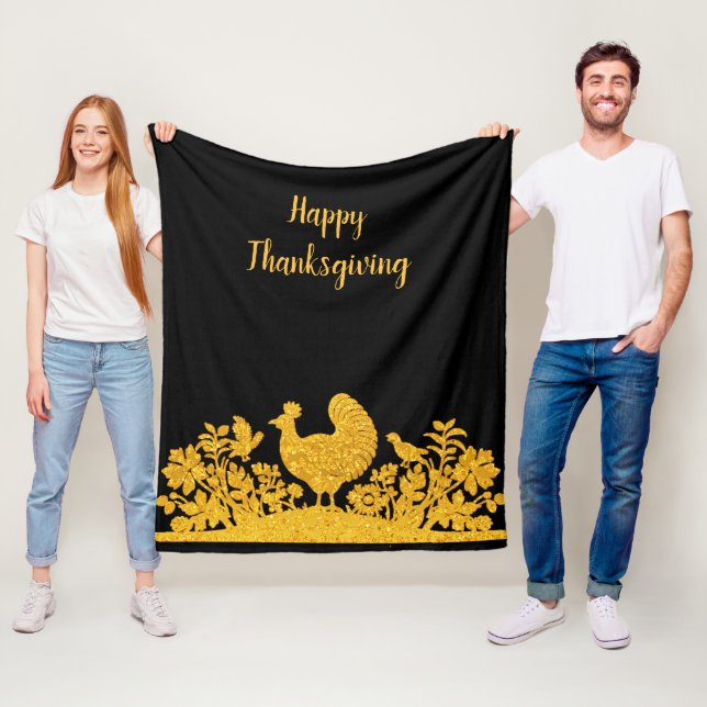 Couverture Polaire Gold Thanksgiving Turquie Floral Fleece Blanket (En situation)